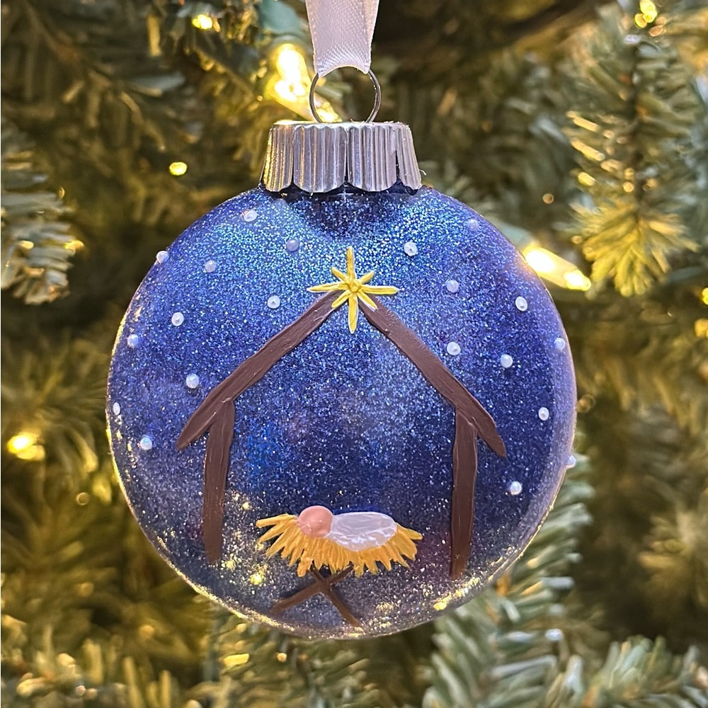 Blue Nativity Scene Christmas Ornament